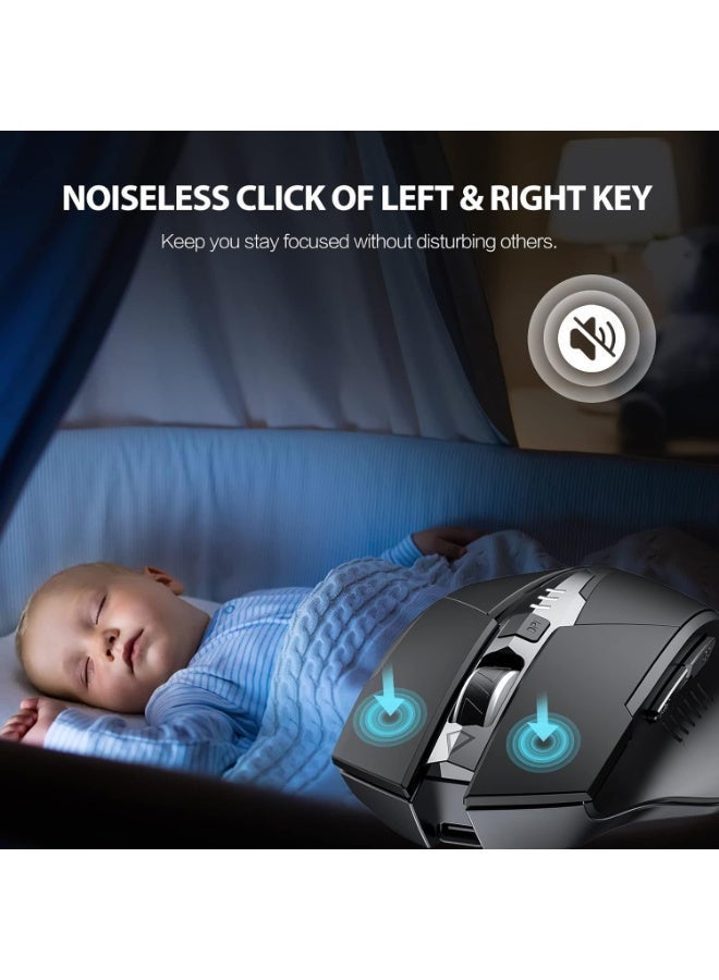 ماوس لاسلكي صامت قابل لإعادة الشحن، بطارية مرئية، دقة 2400 نقطة في البوصة، 6 أزرار، ماوس كبير مريح للابتوب، الكمبيوتر، ماك، بي سي وما إلى ذلك. - Image 5